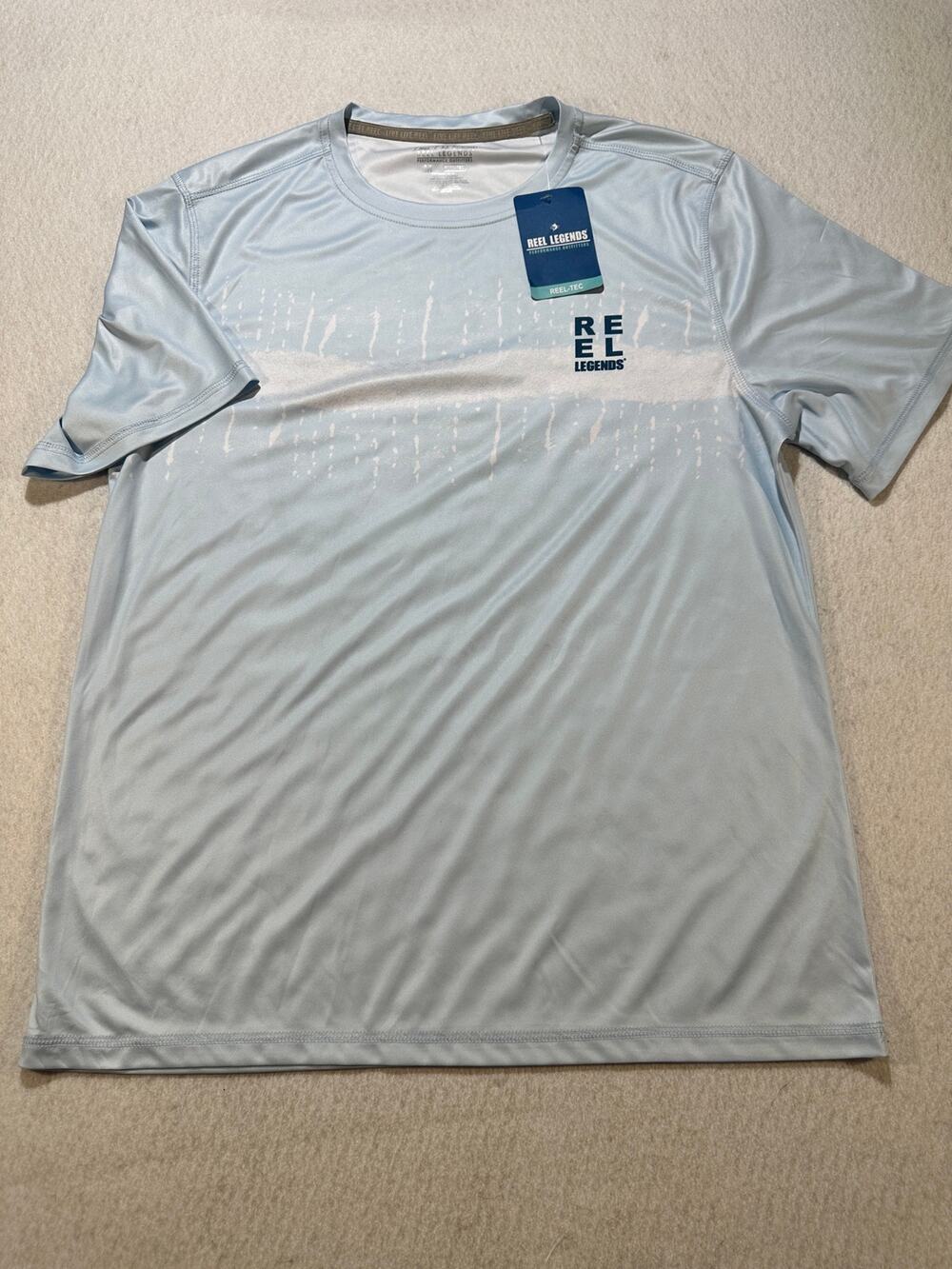 Reel Legends Mens M Reel-Tec Fishing Shirt Performance Fish Graphic NWT Blue